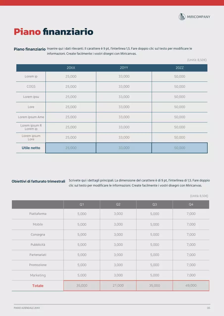 Concetto grafico di business plan in blu navy e rosso