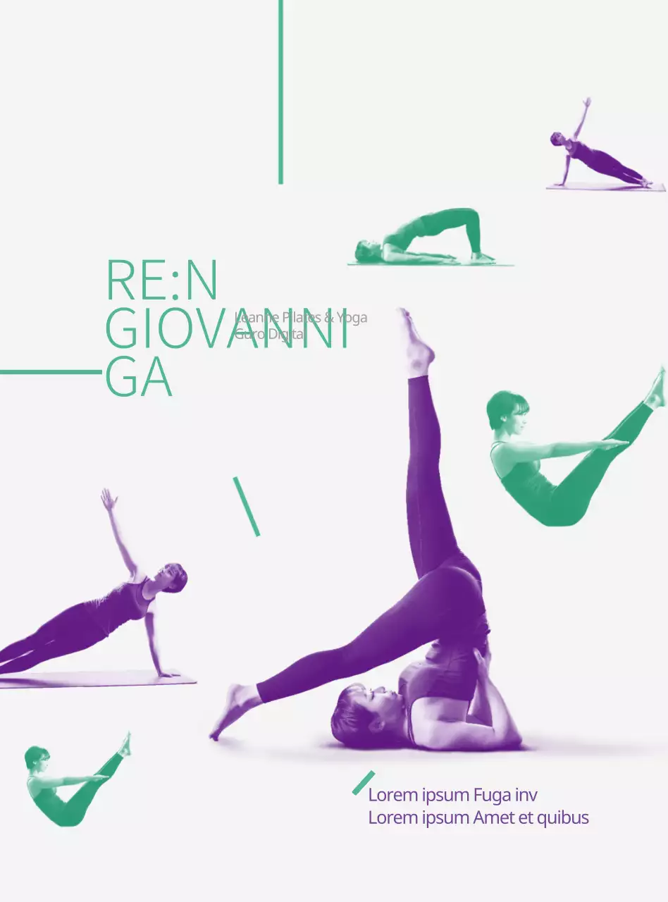 Informare e promuovere lo yoga in uno stile semplice, verde e viola.