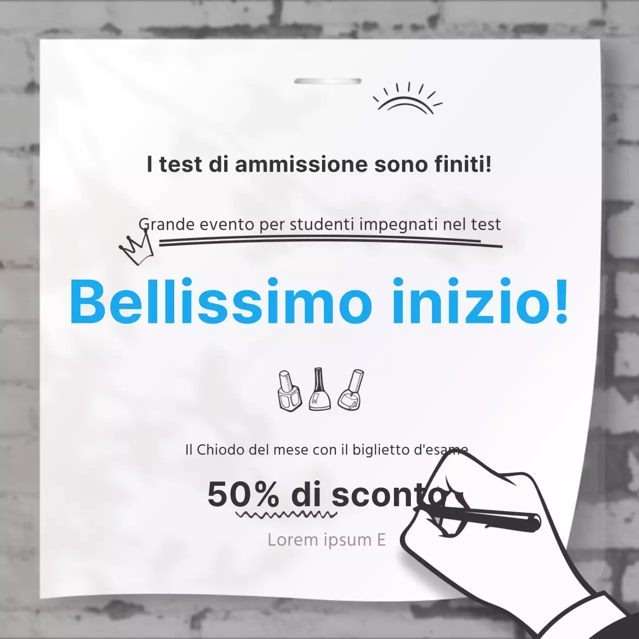 Concetto di carta da parati nera e azzurra per un evento di sconti per studenti