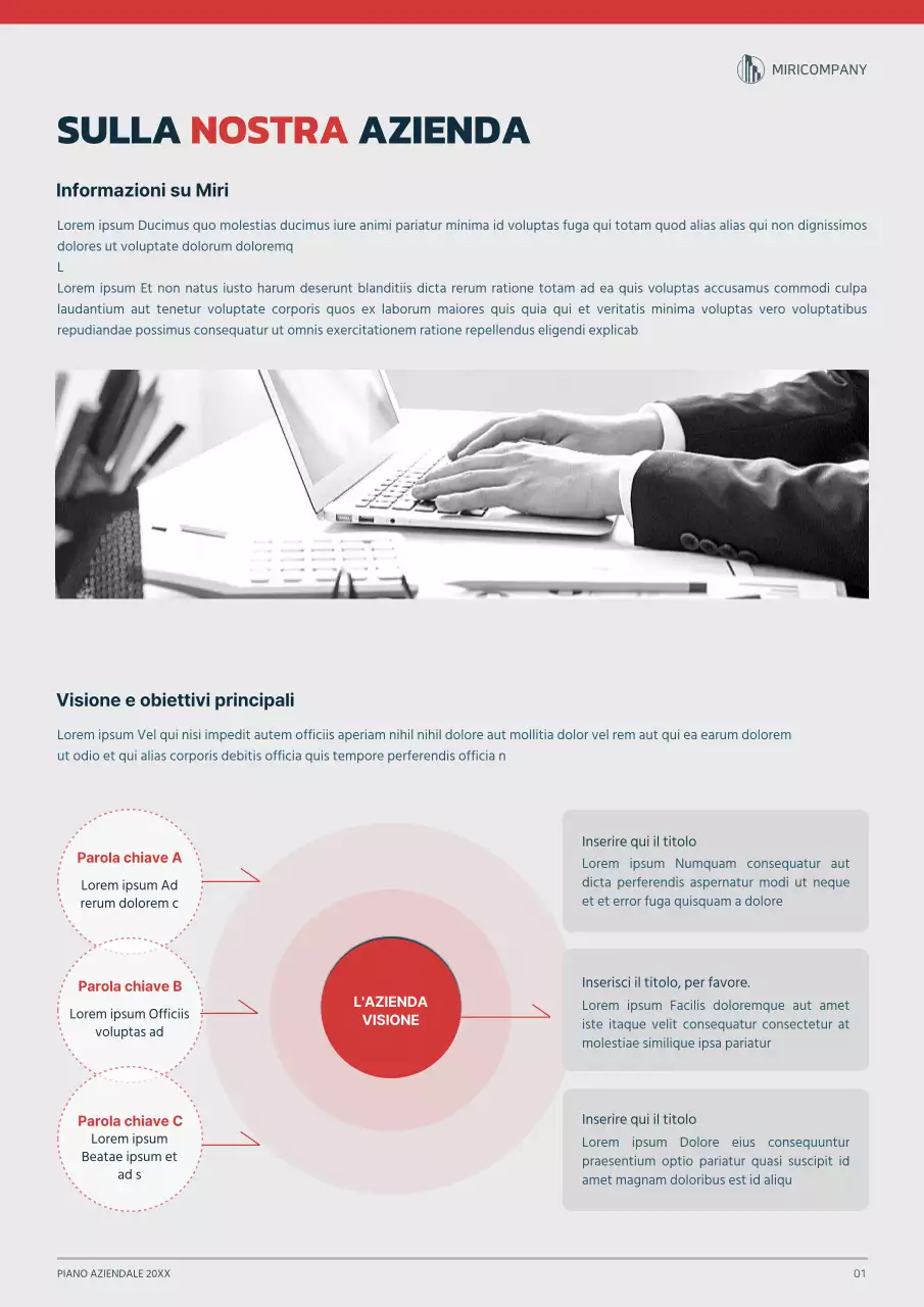 Concetto grafico di business plan in blu navy e rosso