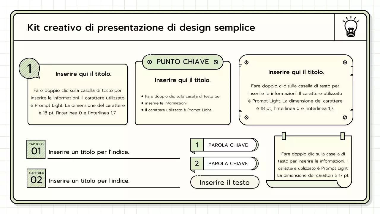 Un kit di presentazione di base nei colori giallo, verde lime e blu.