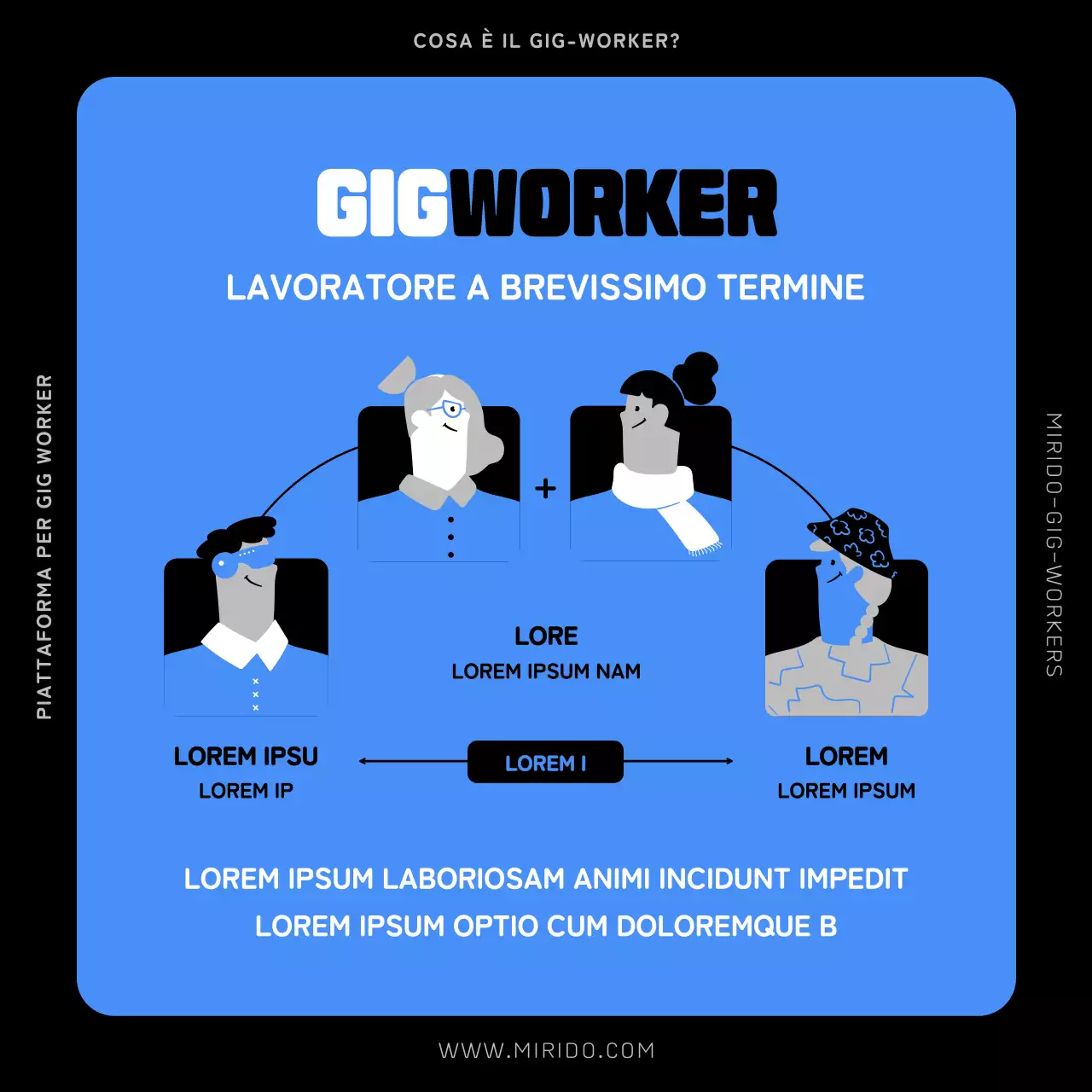 Illustrazione di persone blu e nere Introduzione ai lavoratori in nero