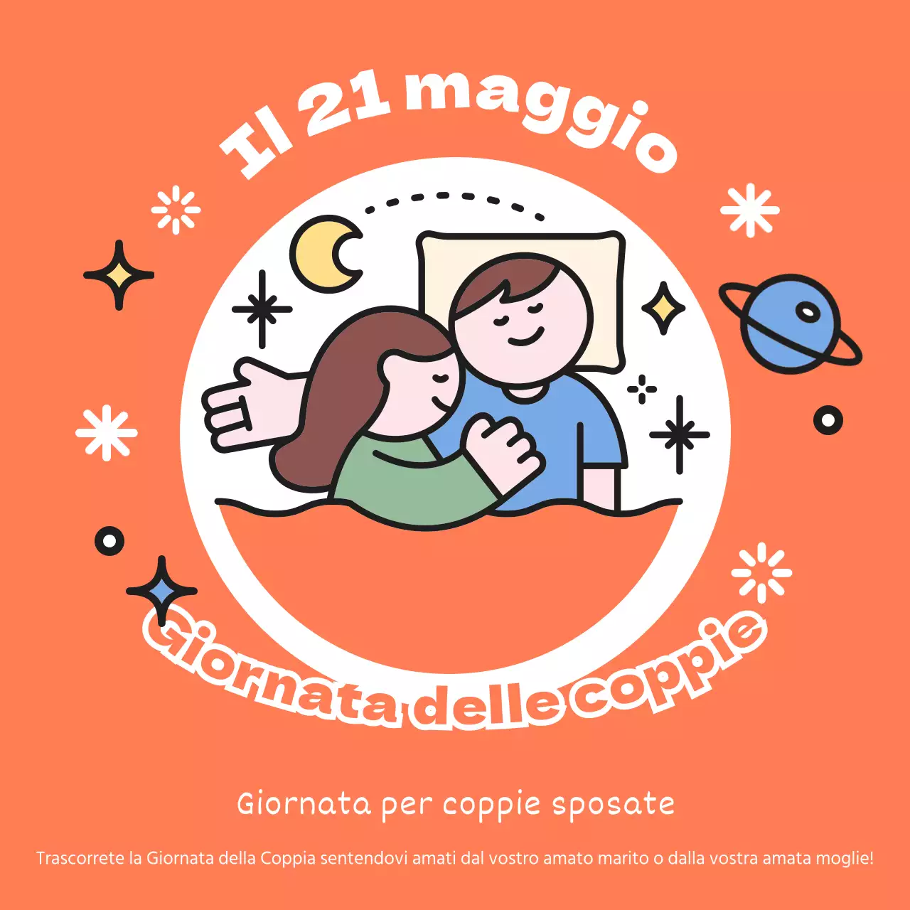 Una simpatica illustrazione in arancione e grigio di una giornata di coppia