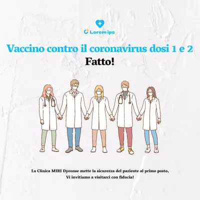 Poster quadrato sulla vaccinazione contro il coronavirus con illustrazione bianca