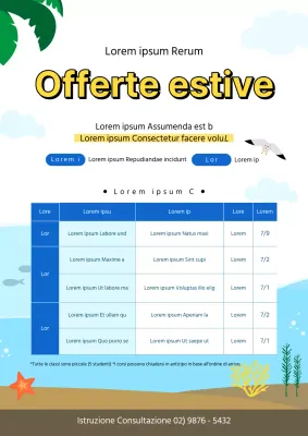 Un simpatico volantino dai toni blu che annuncia il programma delle vacanze estive.