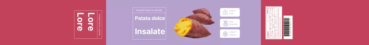 Etichetta di insalata di patate dolci illustrata color malva