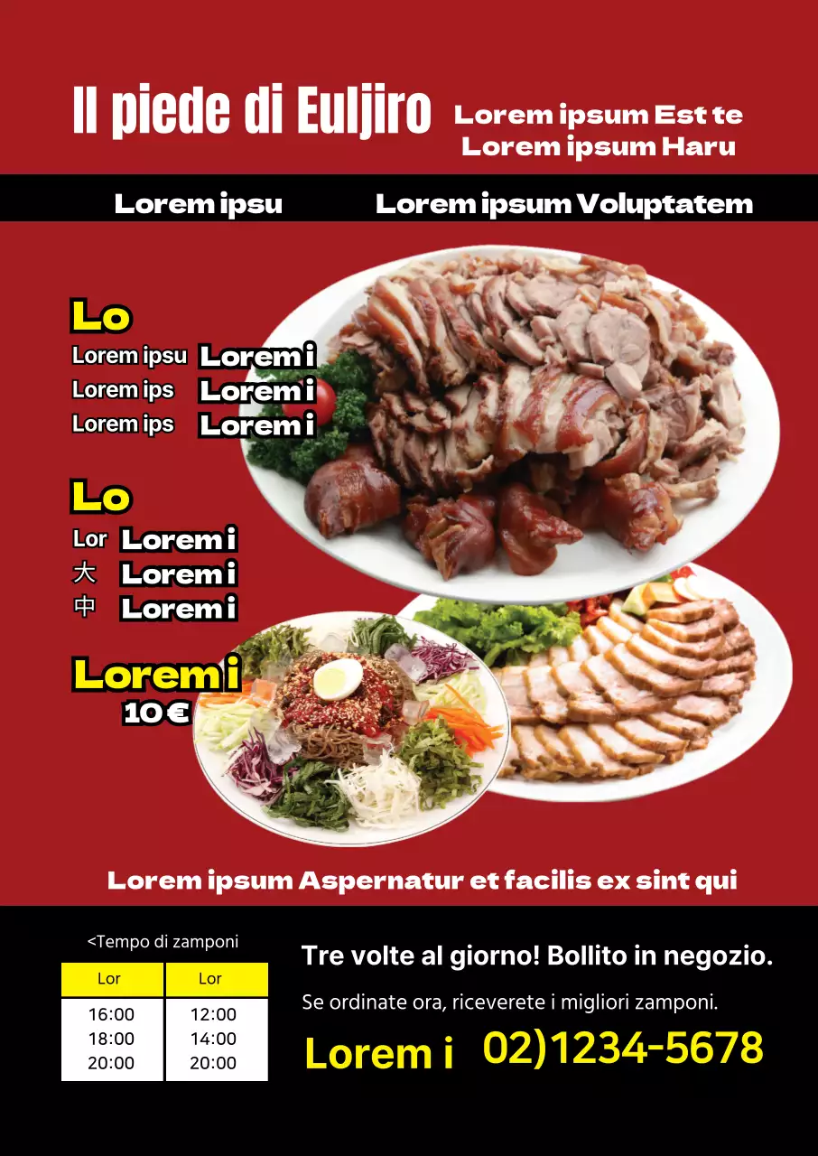 La foto rossa evidenzia il menu dello zampone di maiale in un ristorante tradizionale