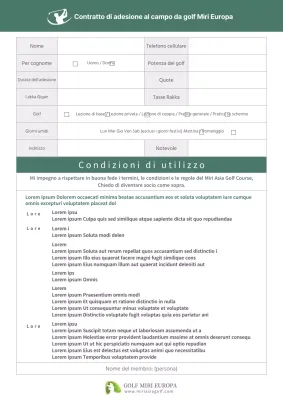 Documenti ordinati per il contratto di adesione al campo da golf