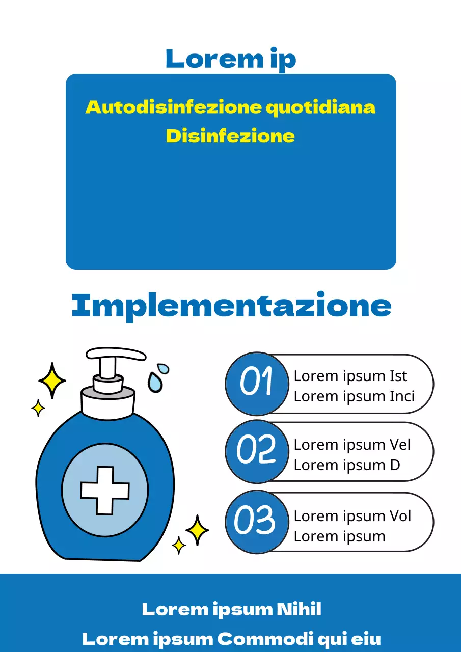 Un semplice volantino blu e giallo che annuncia la disinfezione e la sanificazione del negozio.