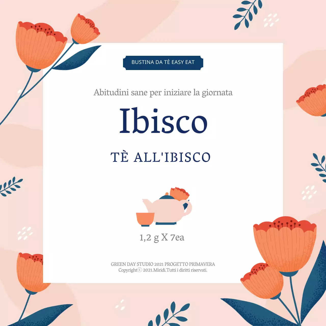 Illustrazione rosa dell'etichetta del tè all'ibisco per alimenti ordinati