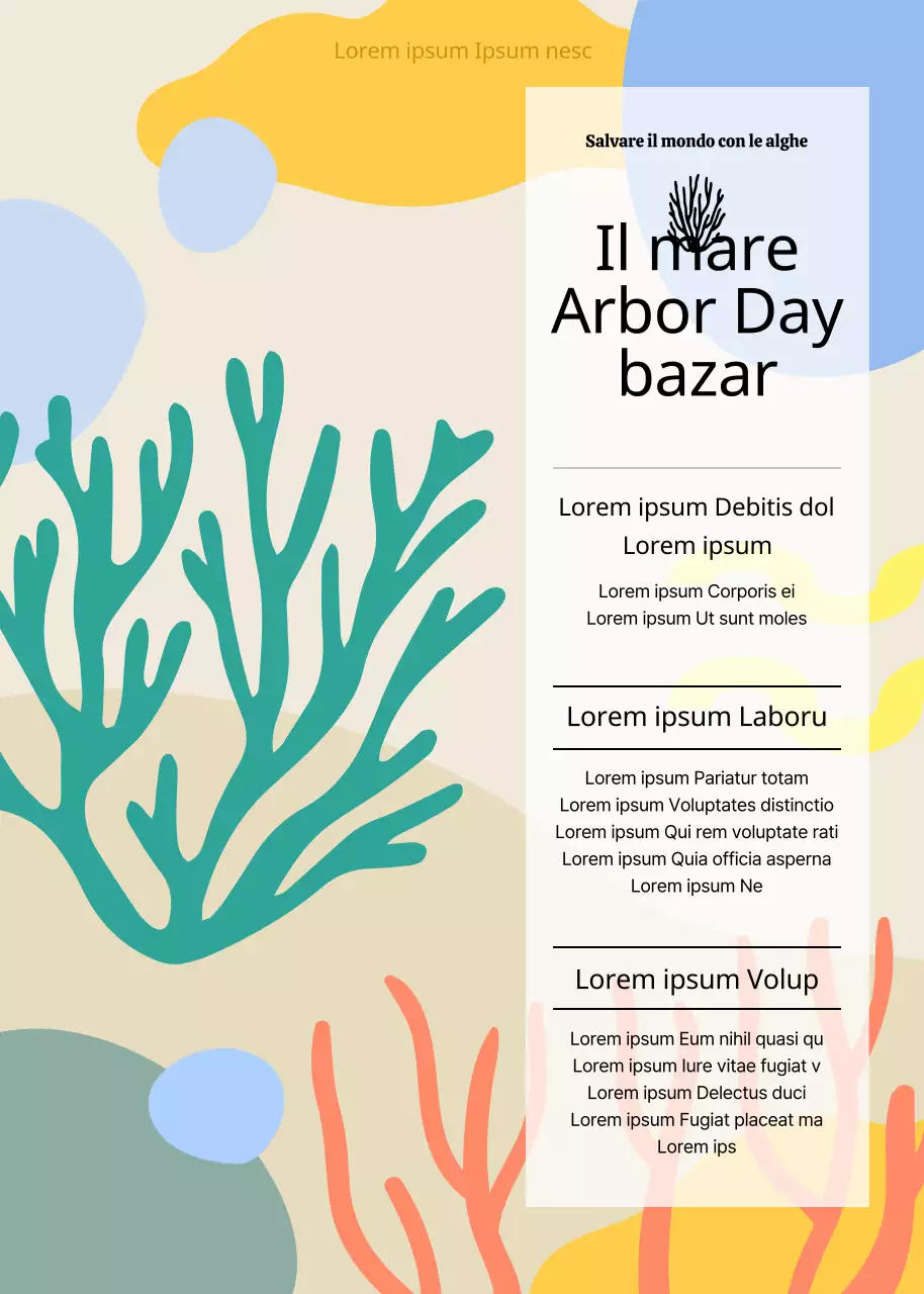 Concetto di illustrazione astratta di alghe colorate per un bazar di frutti di mare.