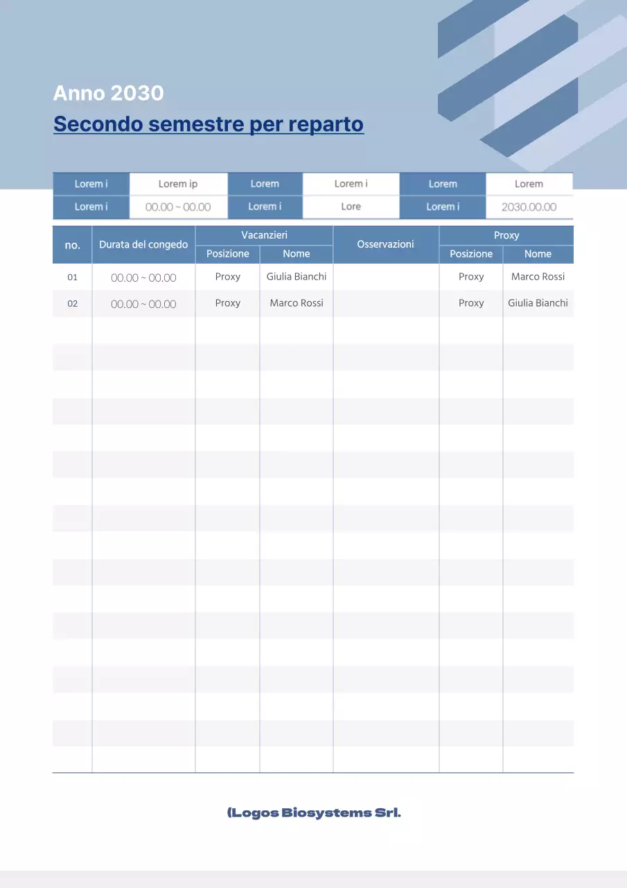 Piano ferie dipartimentale blu