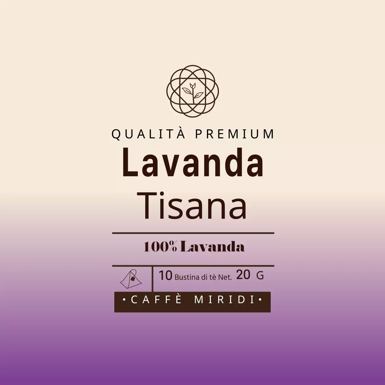 Etichetta per il tè alla lavanda del caffè illustrato viola avorio