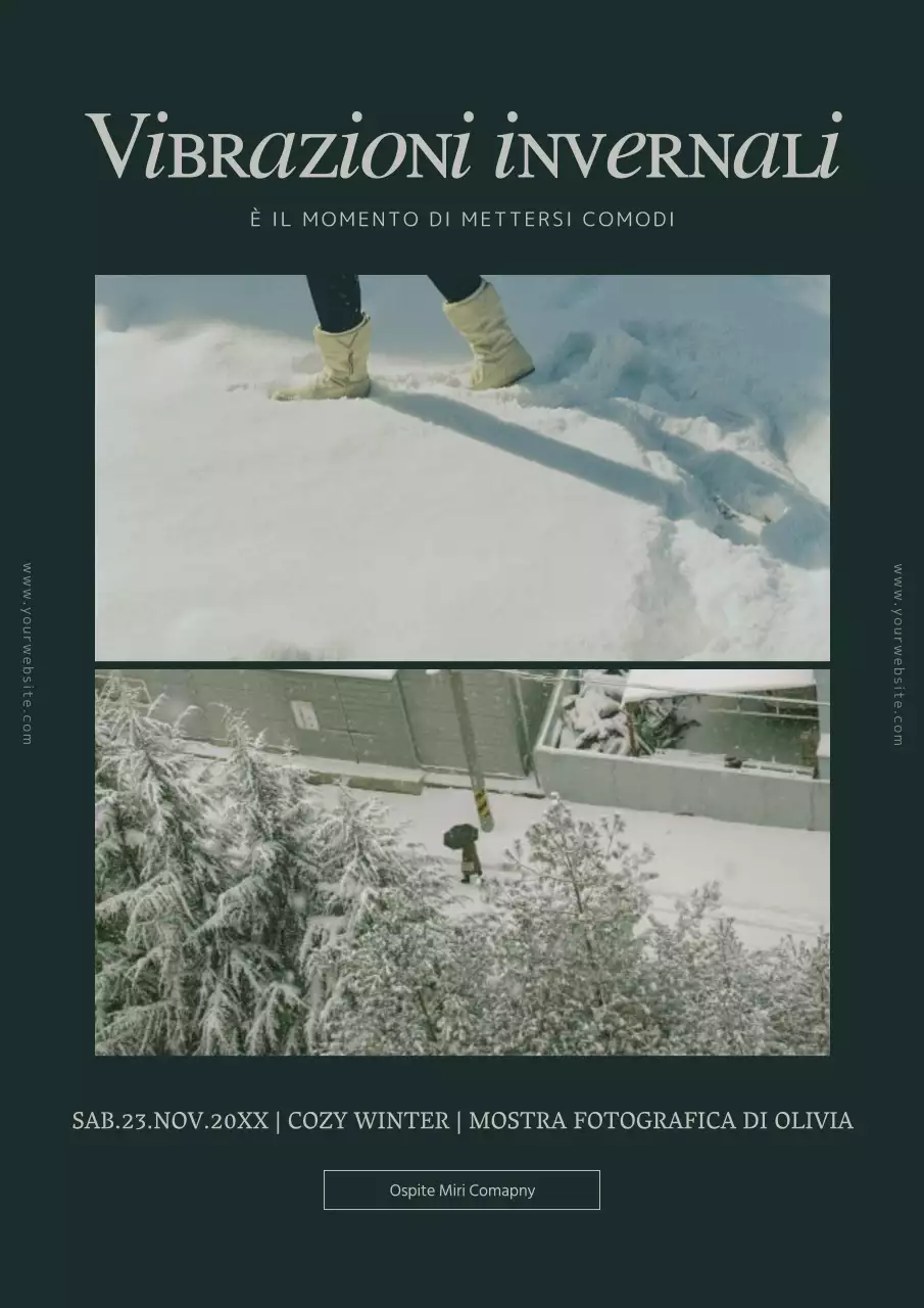 Poster verticale emozionale invernale amaca di neve in verde e bianco