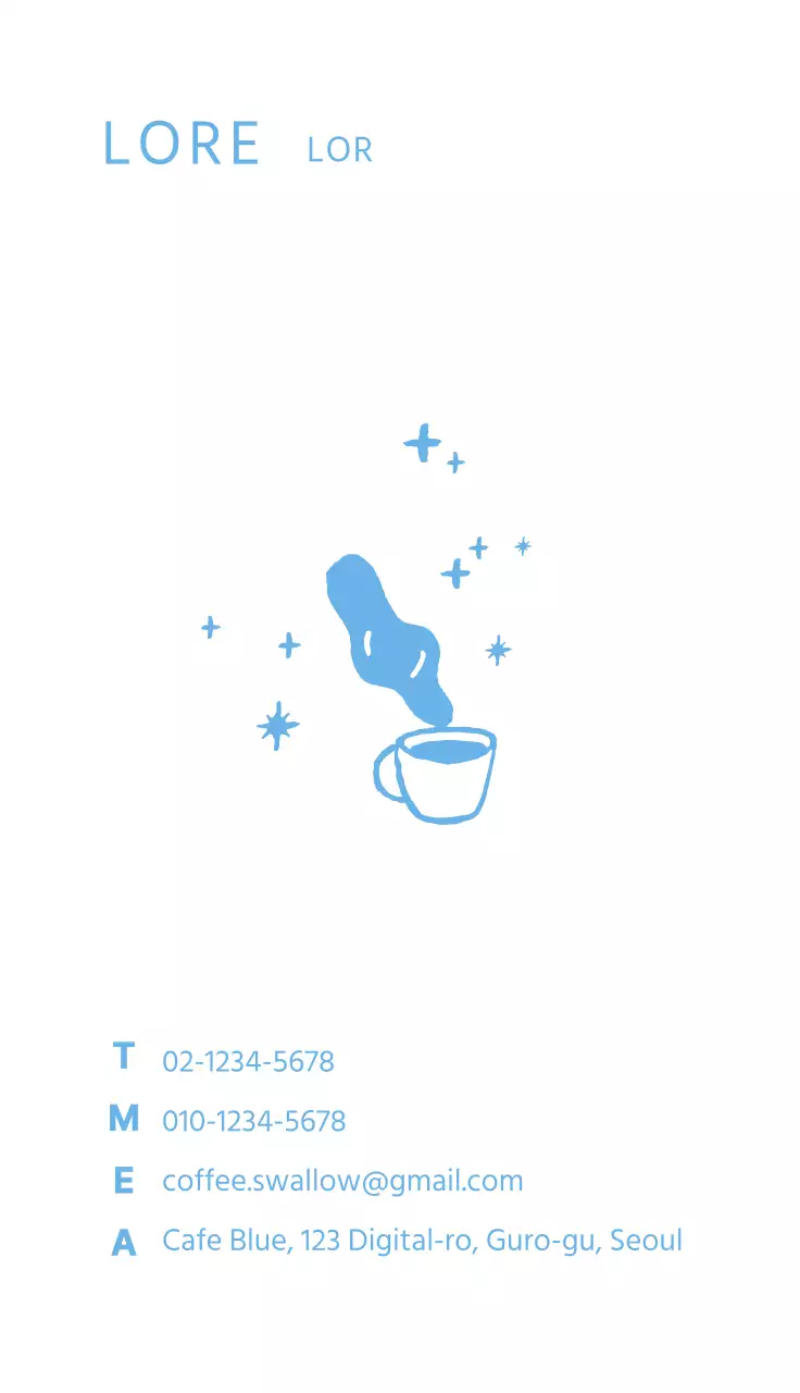 Azzurro disegnato a mano caffè illustrazione biglietto da visita per un caffè