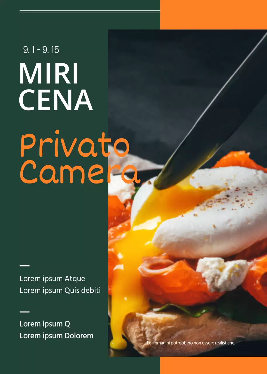 Annunci di eventi in sala da pranzo in verde e arancione