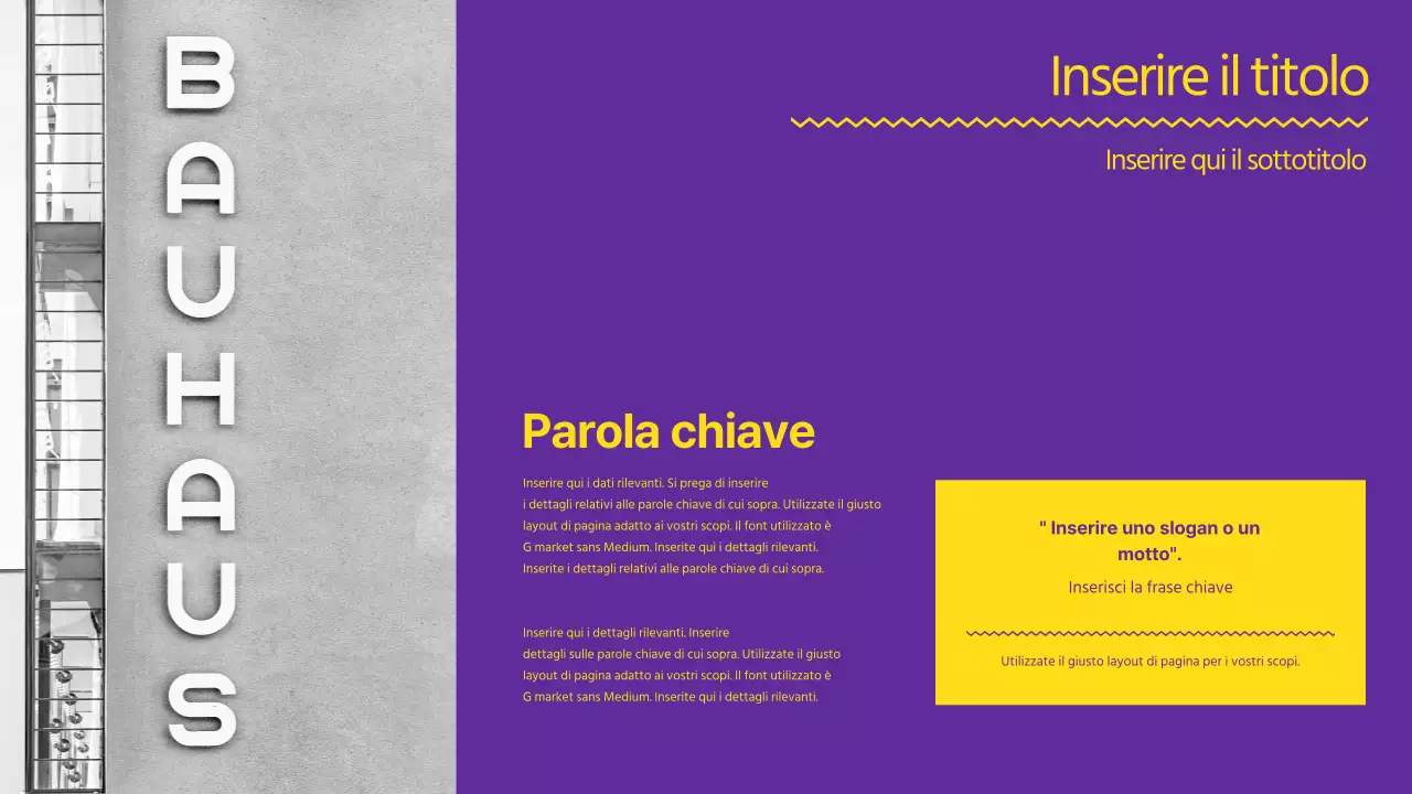 Una presentazione forte e pulita in giallo e viola