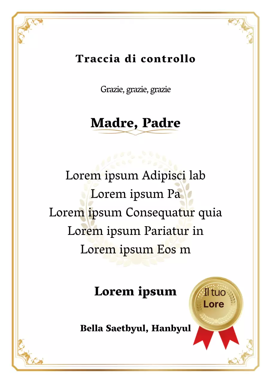 Poster per lettera di ringraziamento dei genitori in bianco e oro