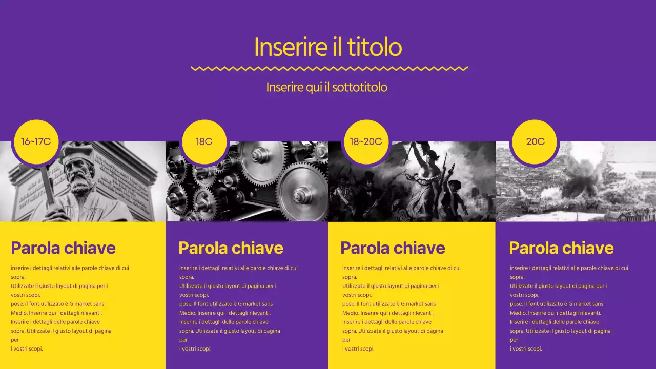 Una presentazione forte e pulita in giallo e viola