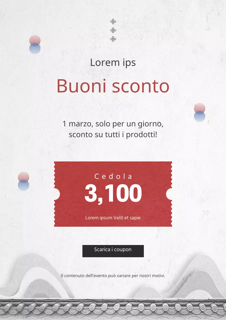 Evento con coupon di sconto per il Capodanno con decorazioni bianche di ispirazione orientale