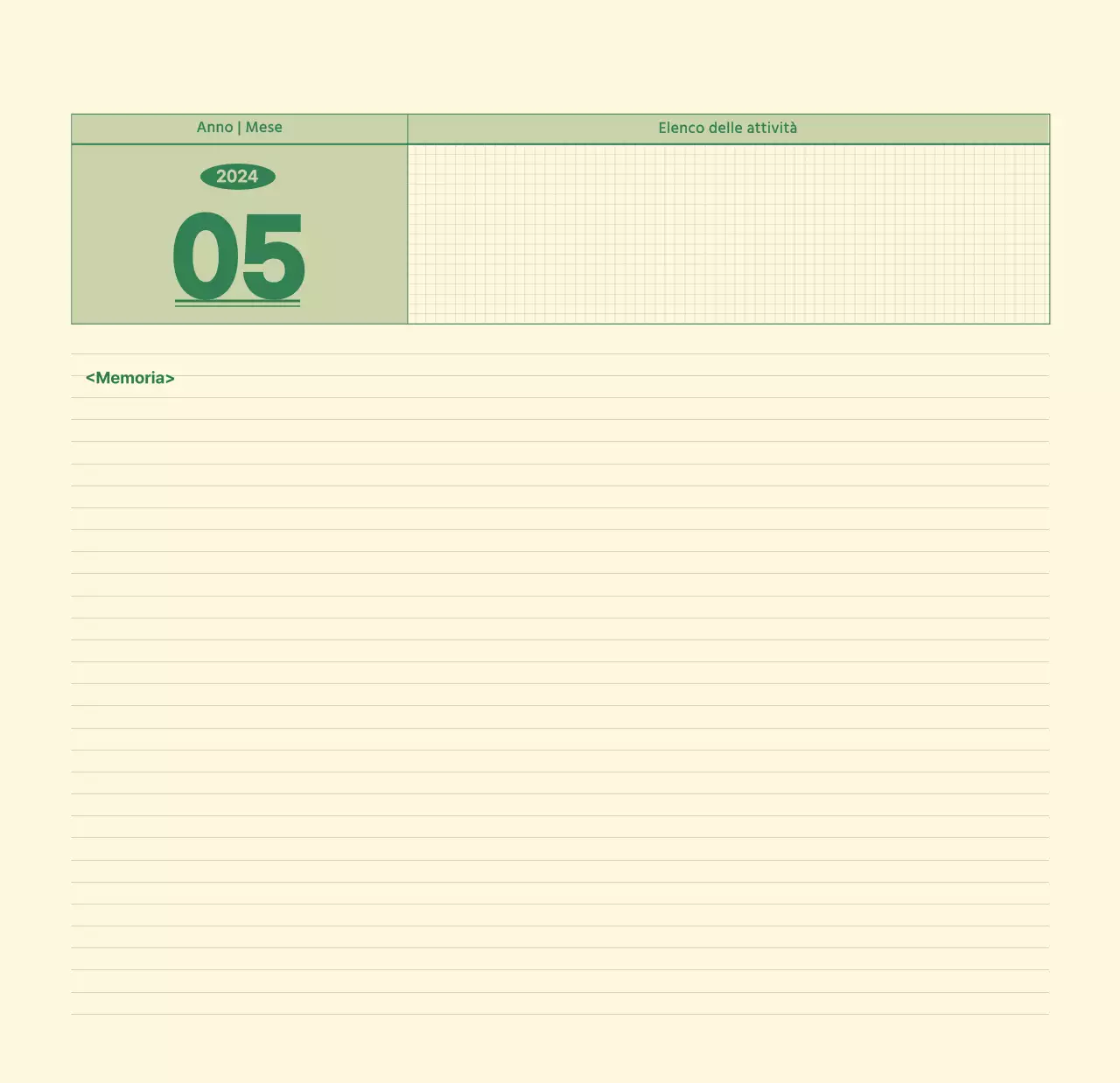 Calendario da parete SAT D-day concept in verde e giallo chiaro