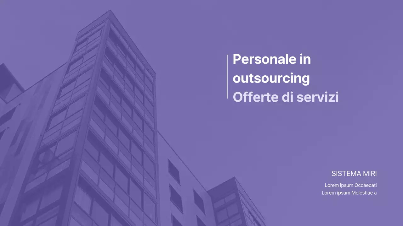 Proposta di servizi di staffing in outsourcing in viola e grigio Business B2B Ricerca di personale Reclutamento Contingenti aziendali Spedizione di lavoratori