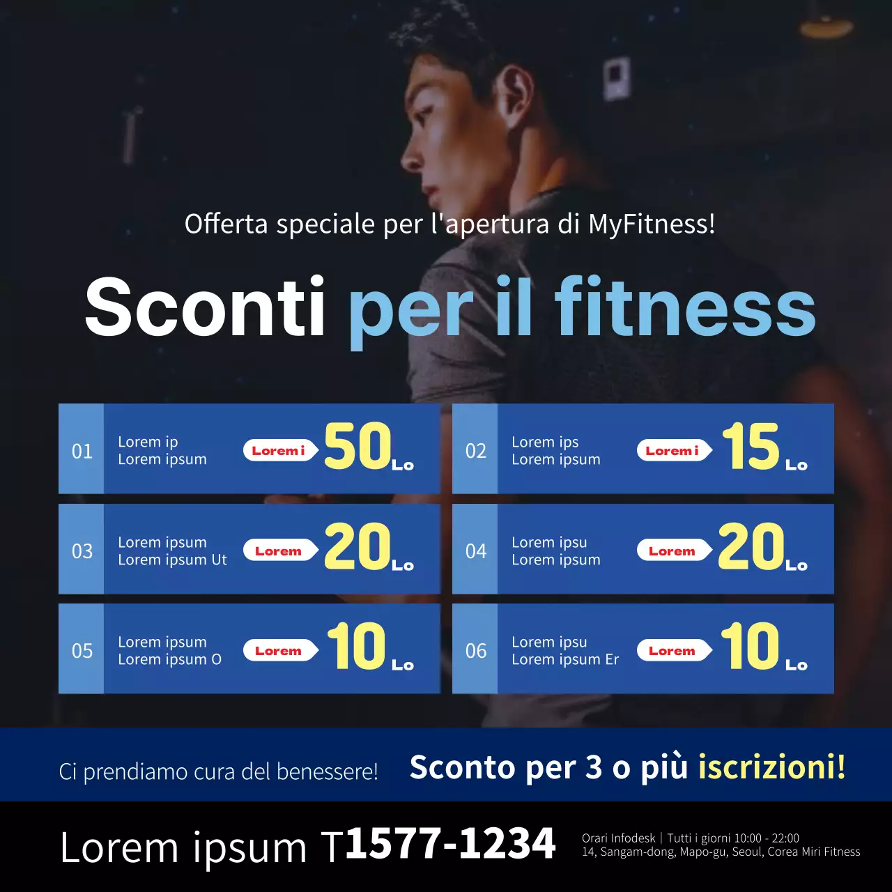 Banner blu e squadrato per la palestra fitness
