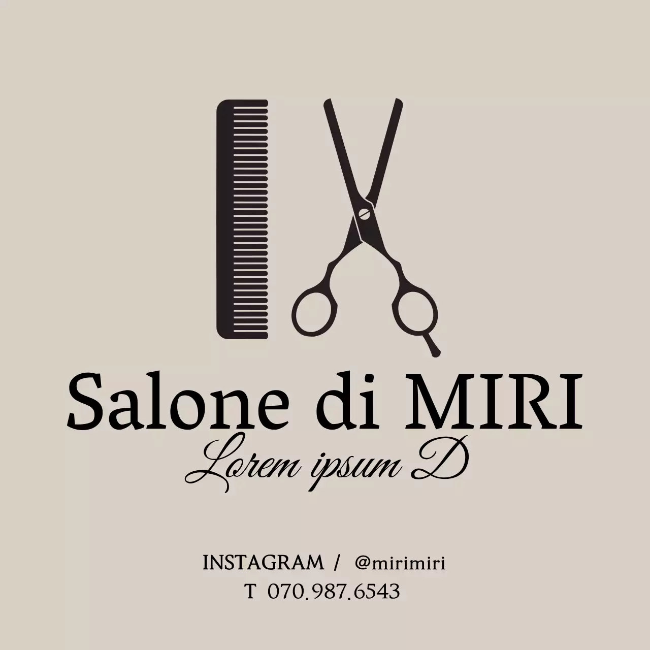 Logo di un salone di parrucchiere dallo stile semplice in marrone chiaro e nero con un avviso di richiesta di informazioni.