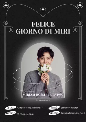 Un concetto di caffè di compleanno in nero e semplicità geometrica