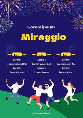 Annuncio e promozione del programma del festival universitario con illustrazione di persone sodomizzate che si divertono