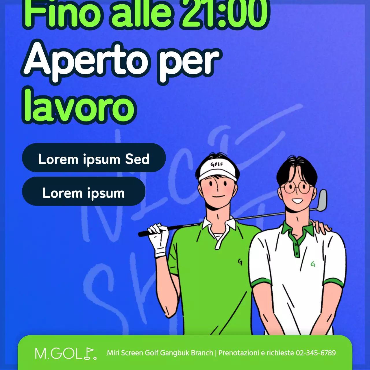 Orari di apertura dei campi da golf in blu e chartreuse