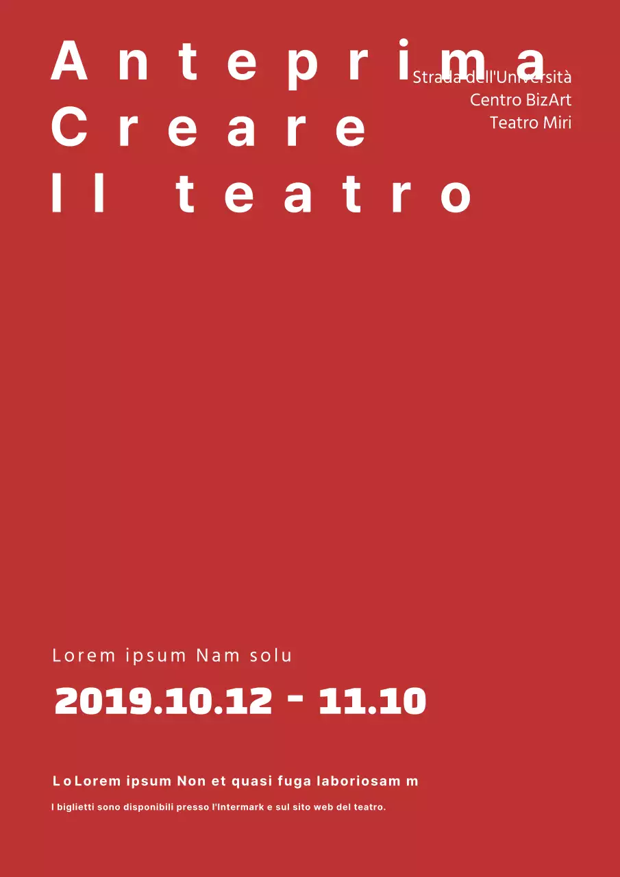 Semplice poster per concerti con testo rosso e bianco