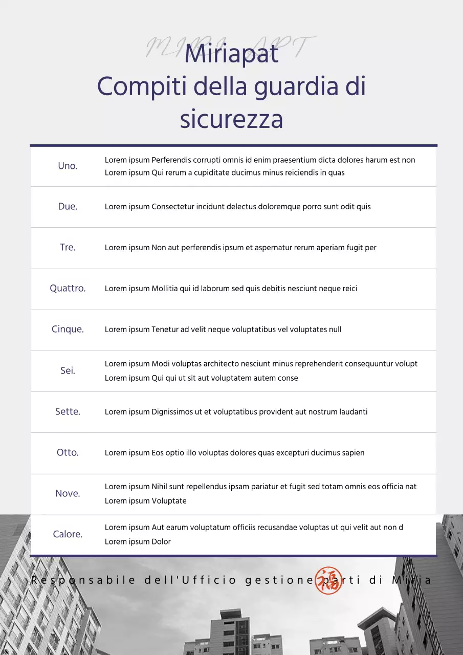 Guardie di sicurezza della gestione degli appartamenti in servizio, di colore blu e grigio