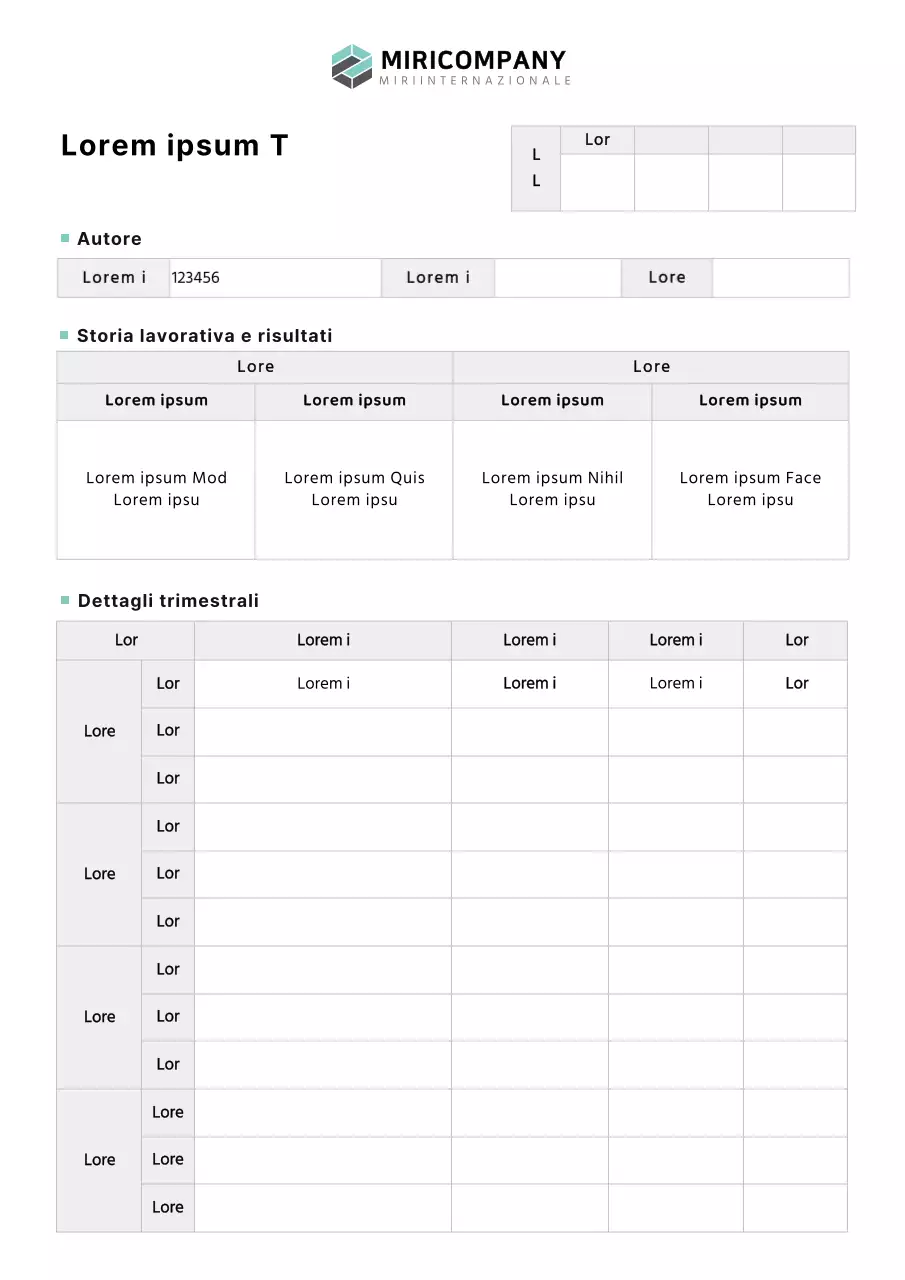 Documentazione semplice del rapporto commerciale trimestrale