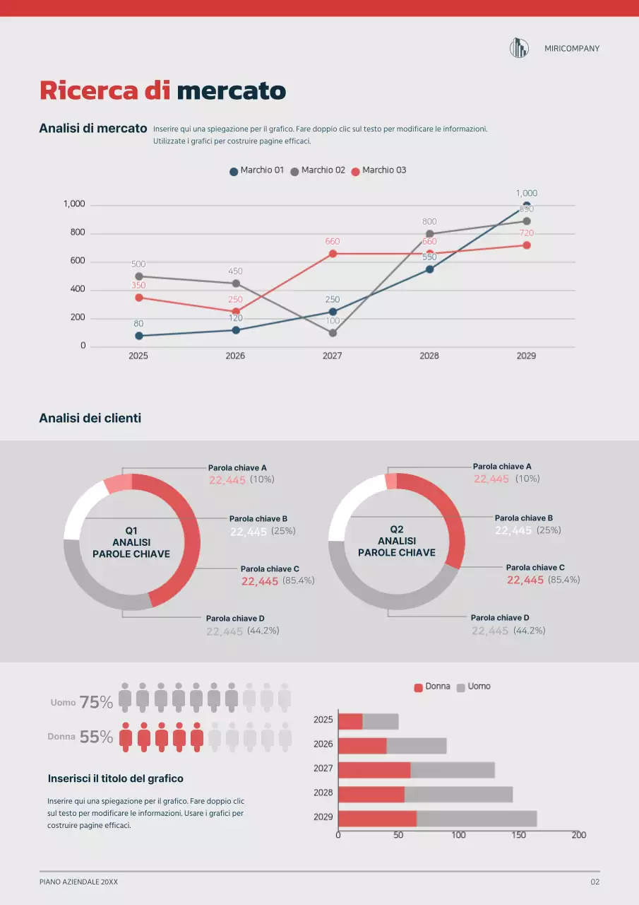 Concetto grafico di business plan in blu navy e rosso
