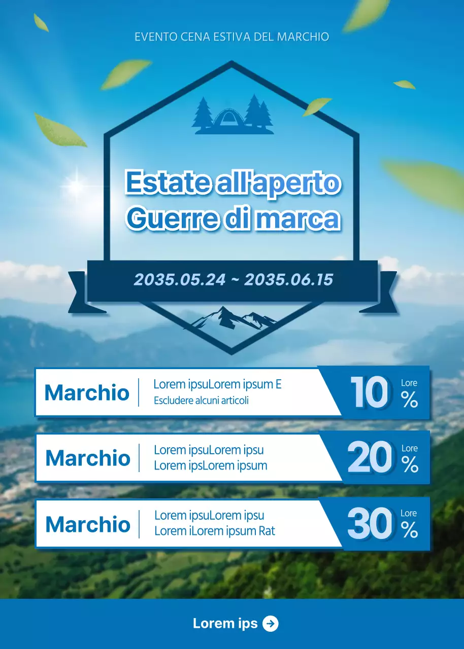 Un evento pop-up blu, fresco, per escursionisti estivi