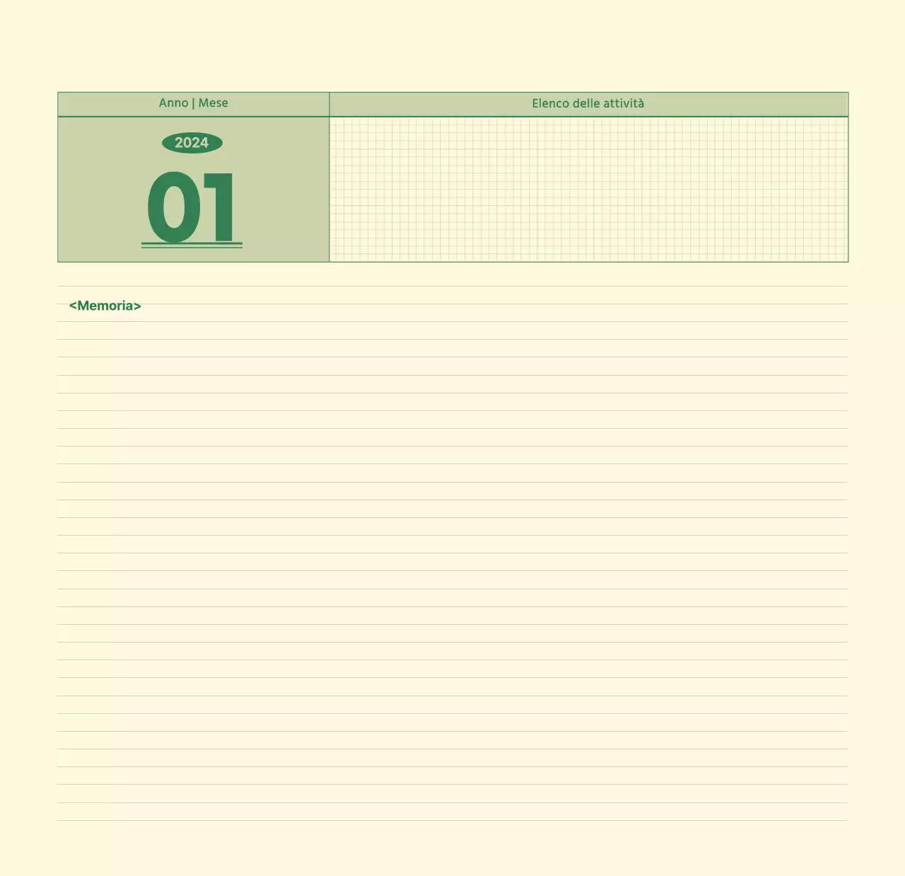 Calendario da parete SAT D-day concept in verde e giallo chiaro