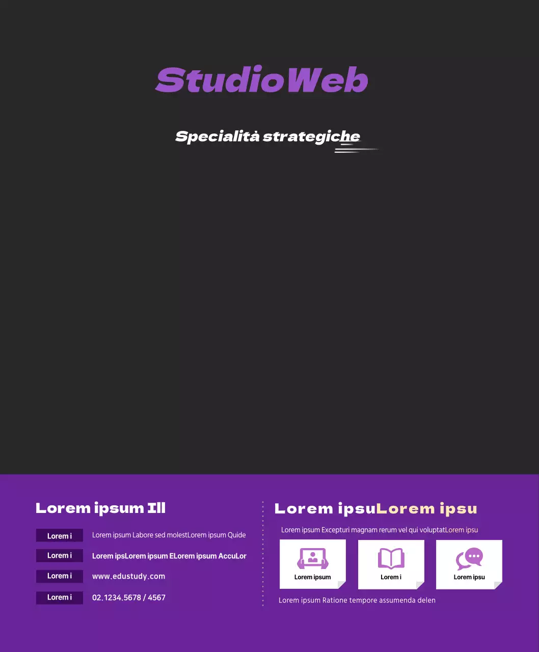 Un semplice studio concettuale in viola e nero per scopi informativi e promozionali.