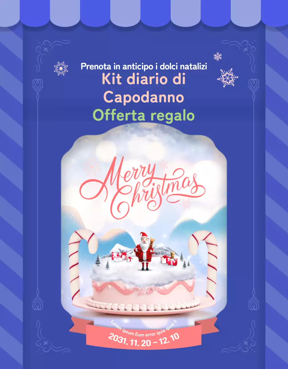 Omaggio in pre-ordine di una torta con un simpatico design di cartolina in un brillante blu oltremare