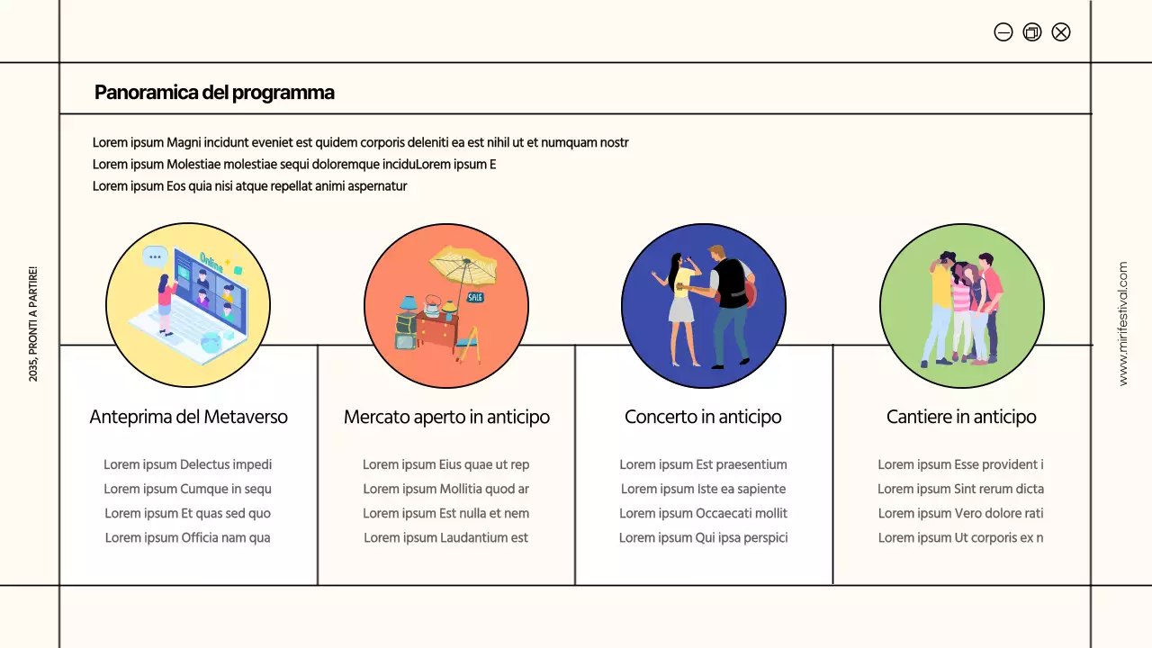 Le cornici avorio e giallo evidenziano la proposta del festival universitario