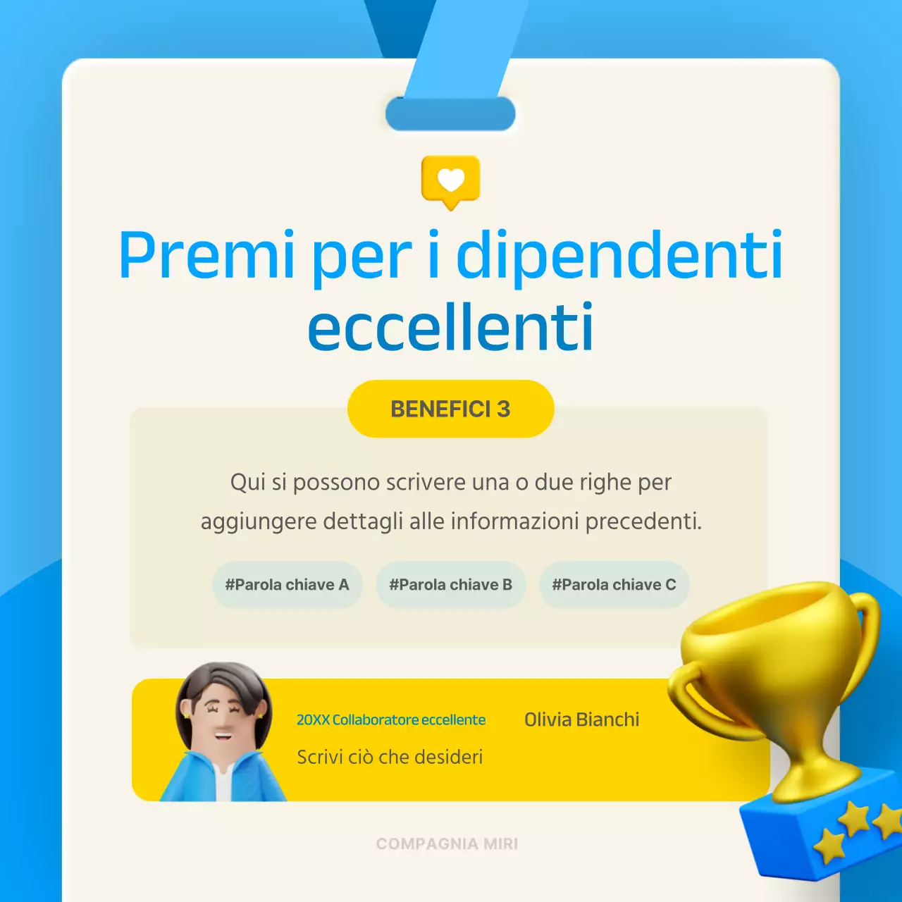 Concetto stereoscopico 3D in blu e giallo per introdurre il benessere in azienda