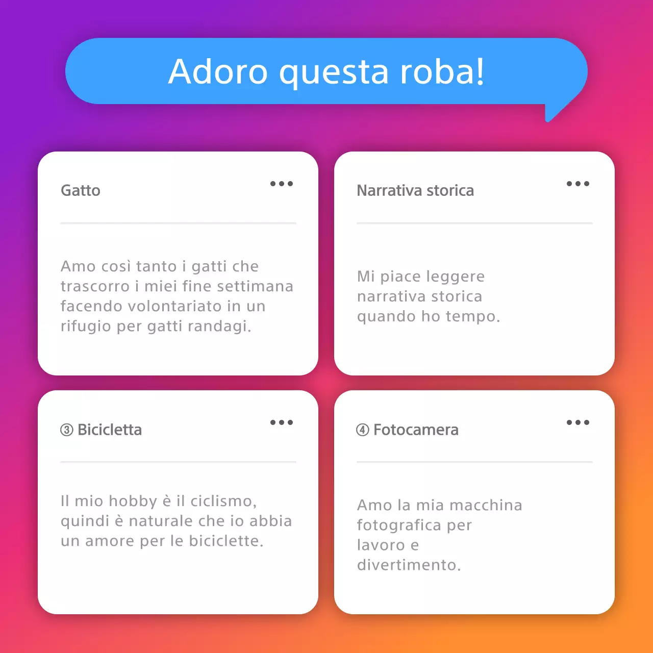 Biografia concettuale inanimata di Instagram in viola e arancione sfumato
