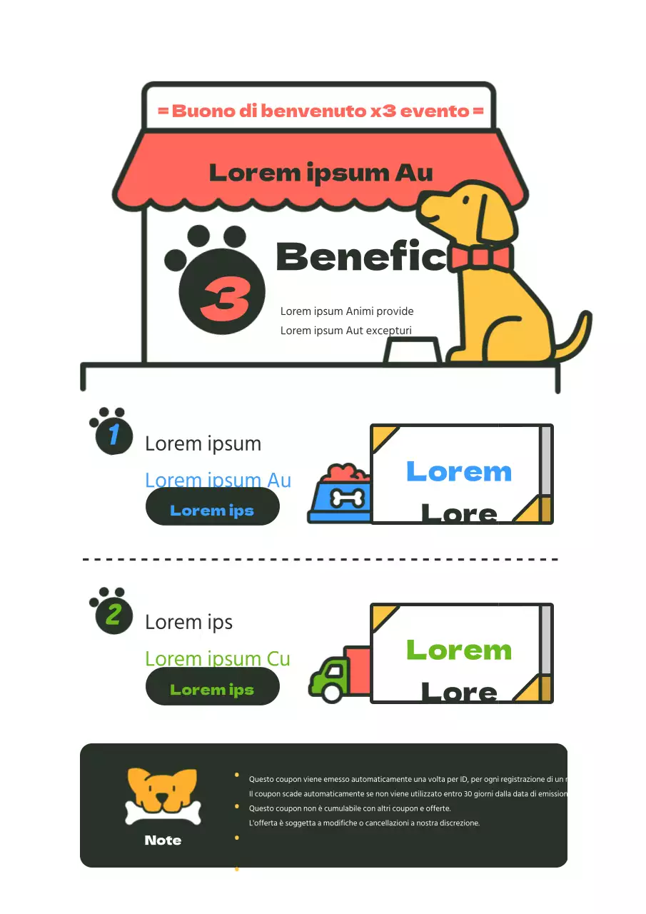 Promuovete un evento in un negozio di animali con un'illustrazione di un simpatico cucciolo rosso e nero