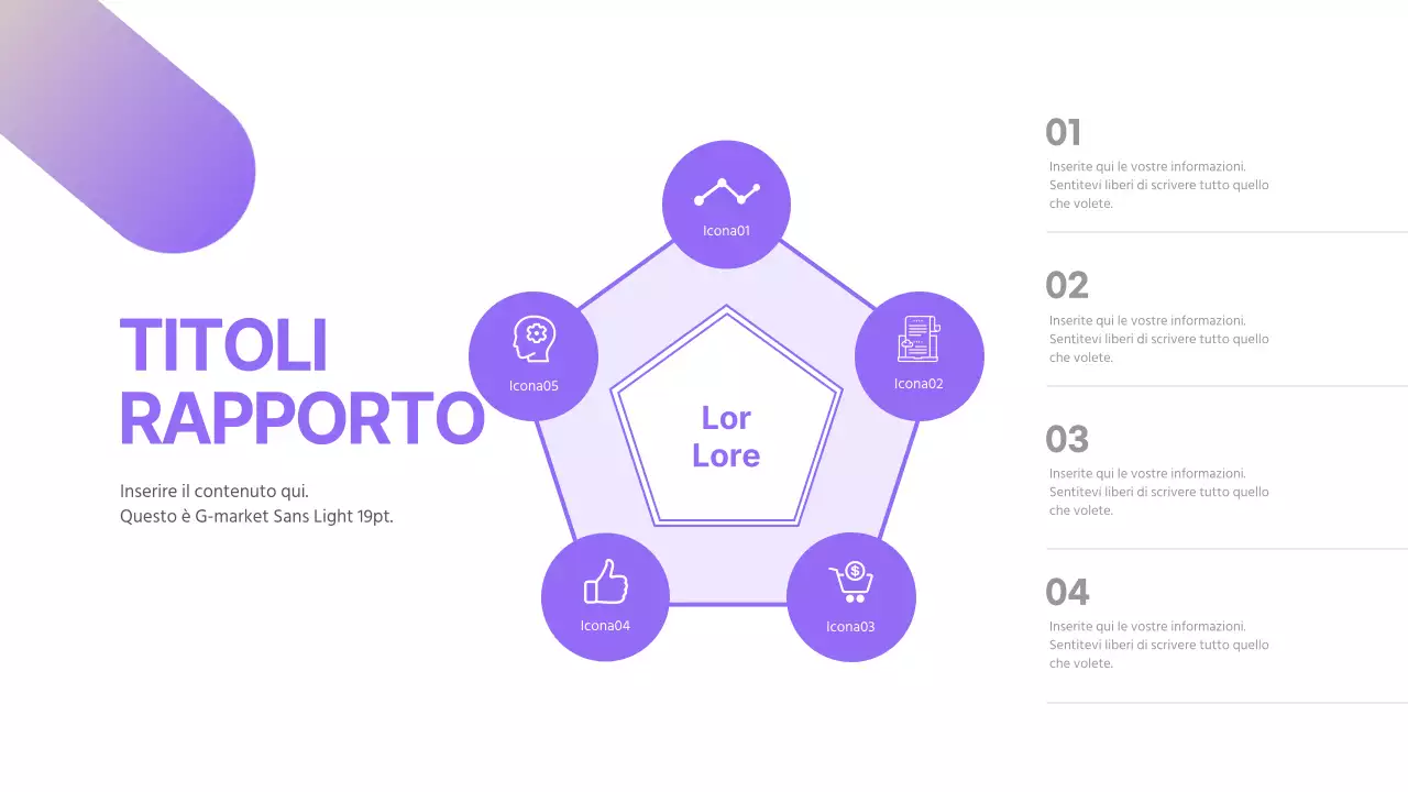 Un diagramma pentagrammatico pulito con un gradiente viola
