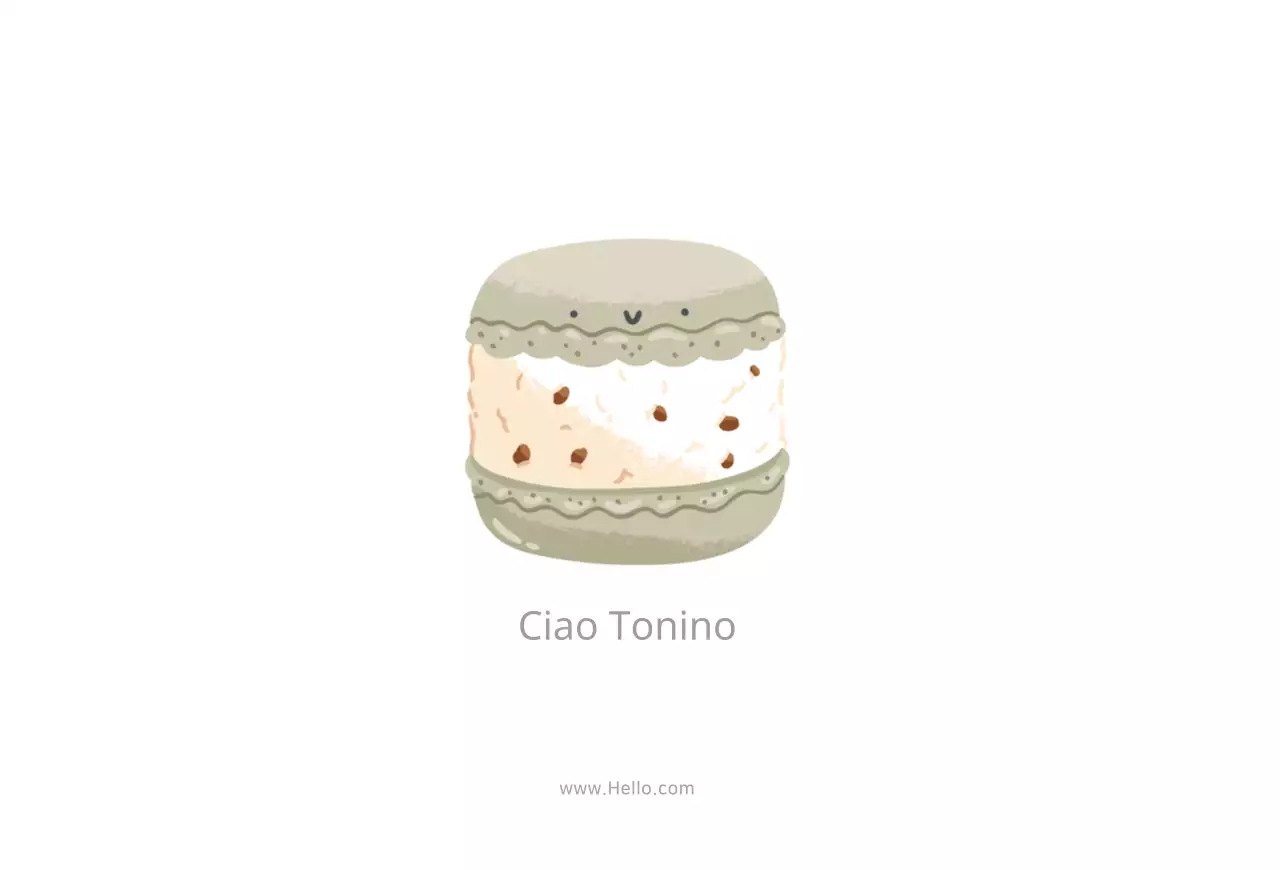 Simpatica cartolina promozionale di un caffè con personaggi di macaron dai colori vivaci