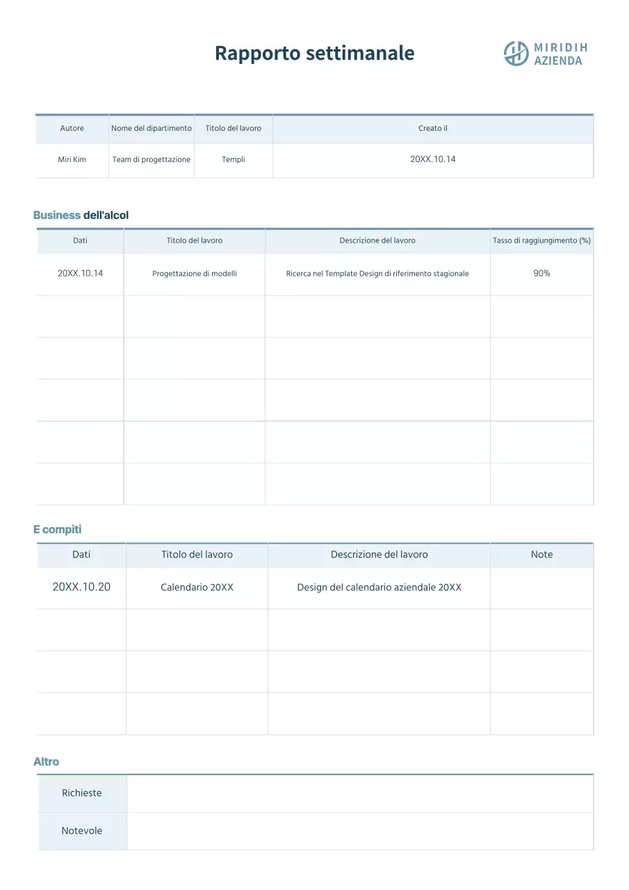 Relazione aziendale semplice in formato business settimanale