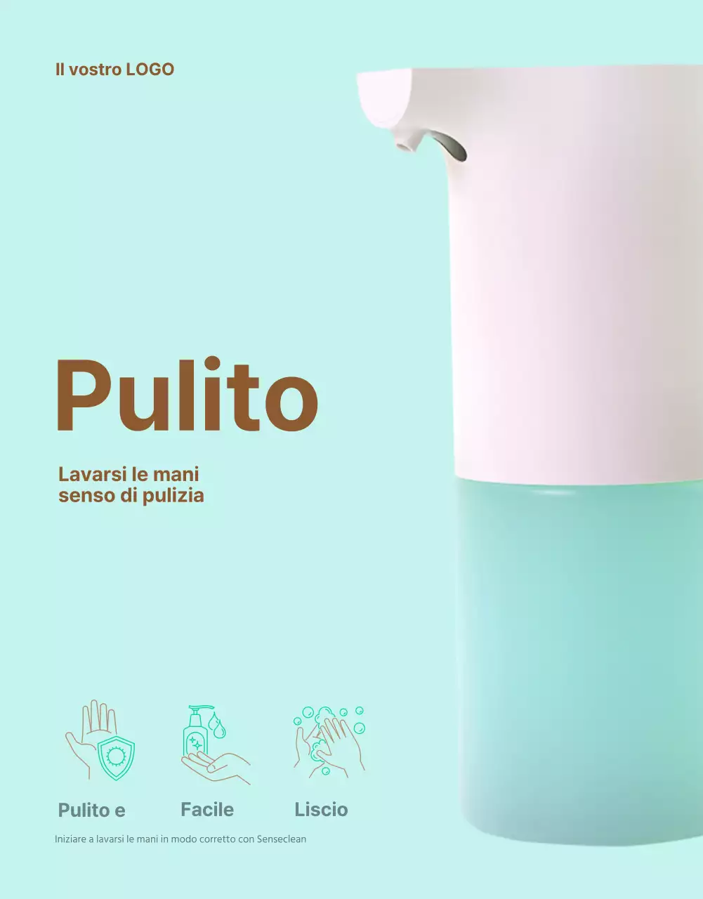 Semplice pagina di vendita dell'elettronica per l'igienizzazione delle mani con sensore color menta