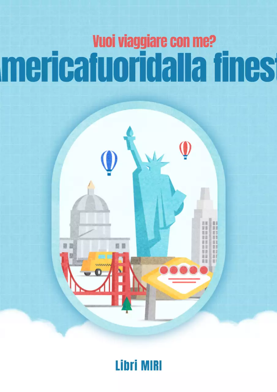 Una guida di viaggio emozionale negli Stati Uniti con un concetto di finestrino dell'aereo blu e bianco