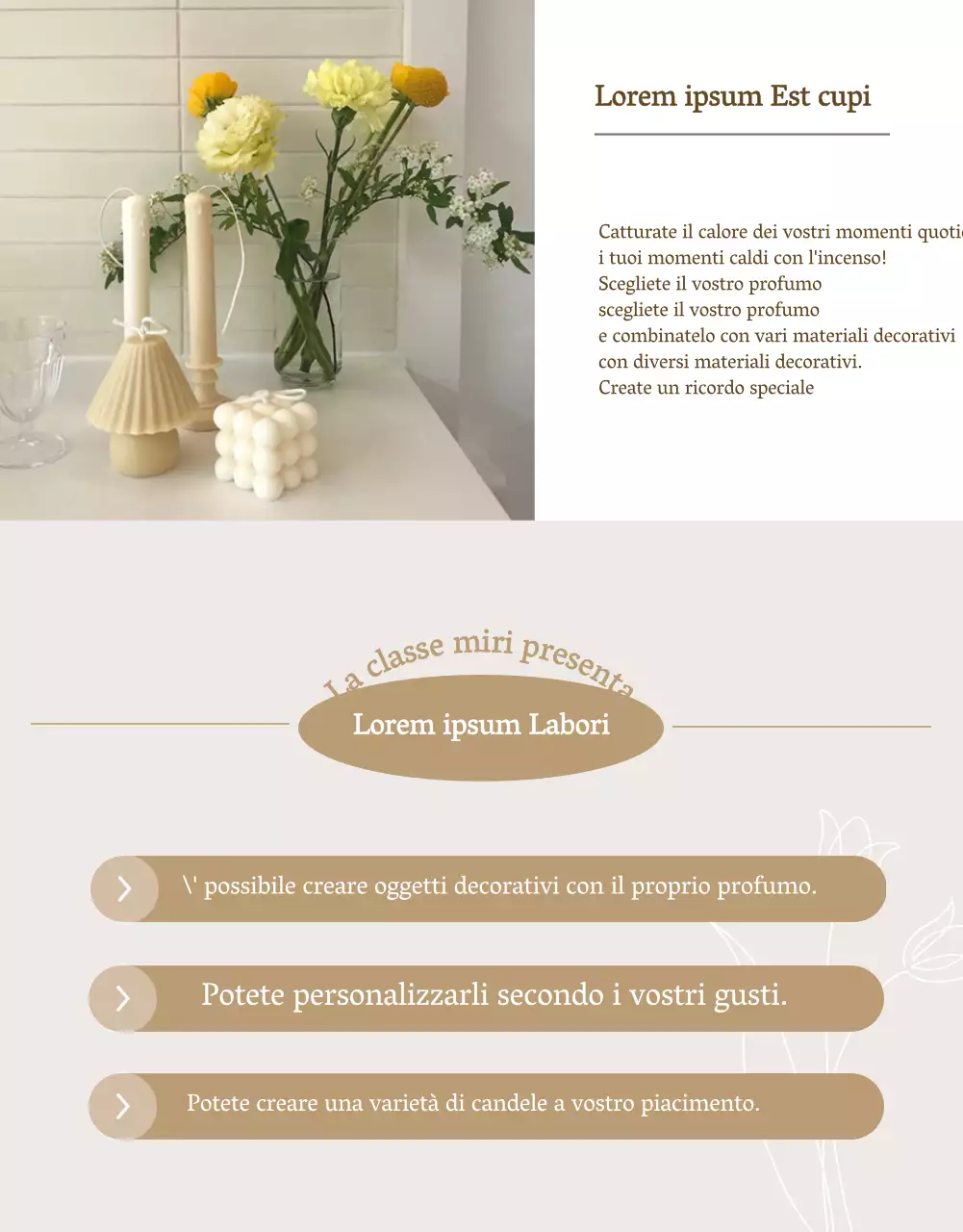 Candele di lusso in beige e marrone per promuovere un corso online