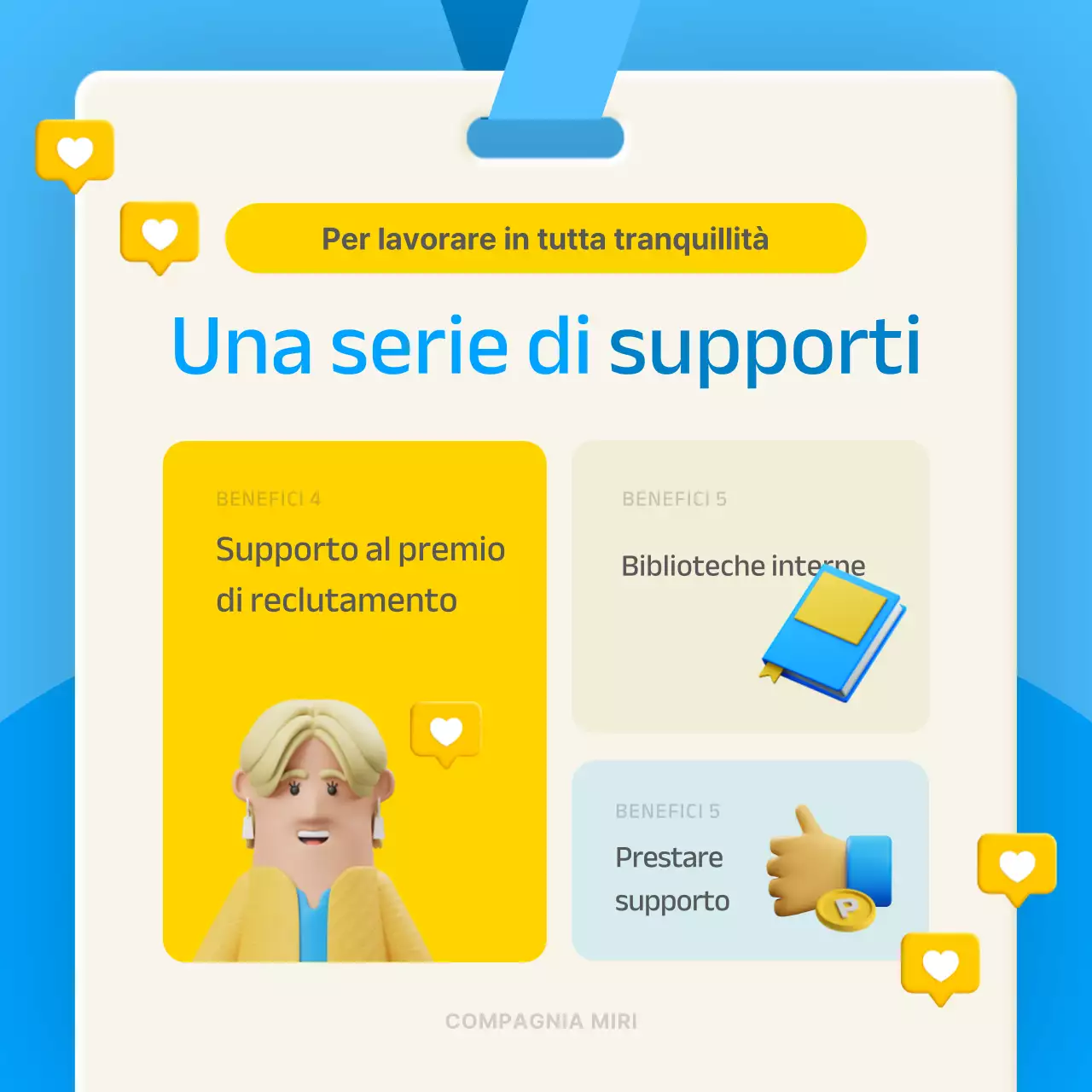 Concetto stereoscopico 3D in blu e giallo per introdurre il benessere in azienda